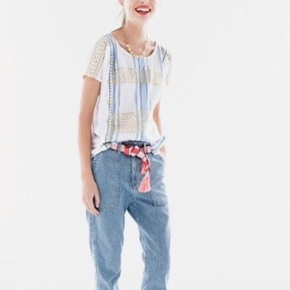 J. Crew Linen embroidered striped top